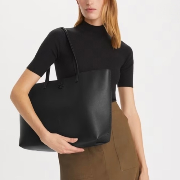 Tory Burch McGraw Tote Bag - Black Leather - Picture 7 of 7